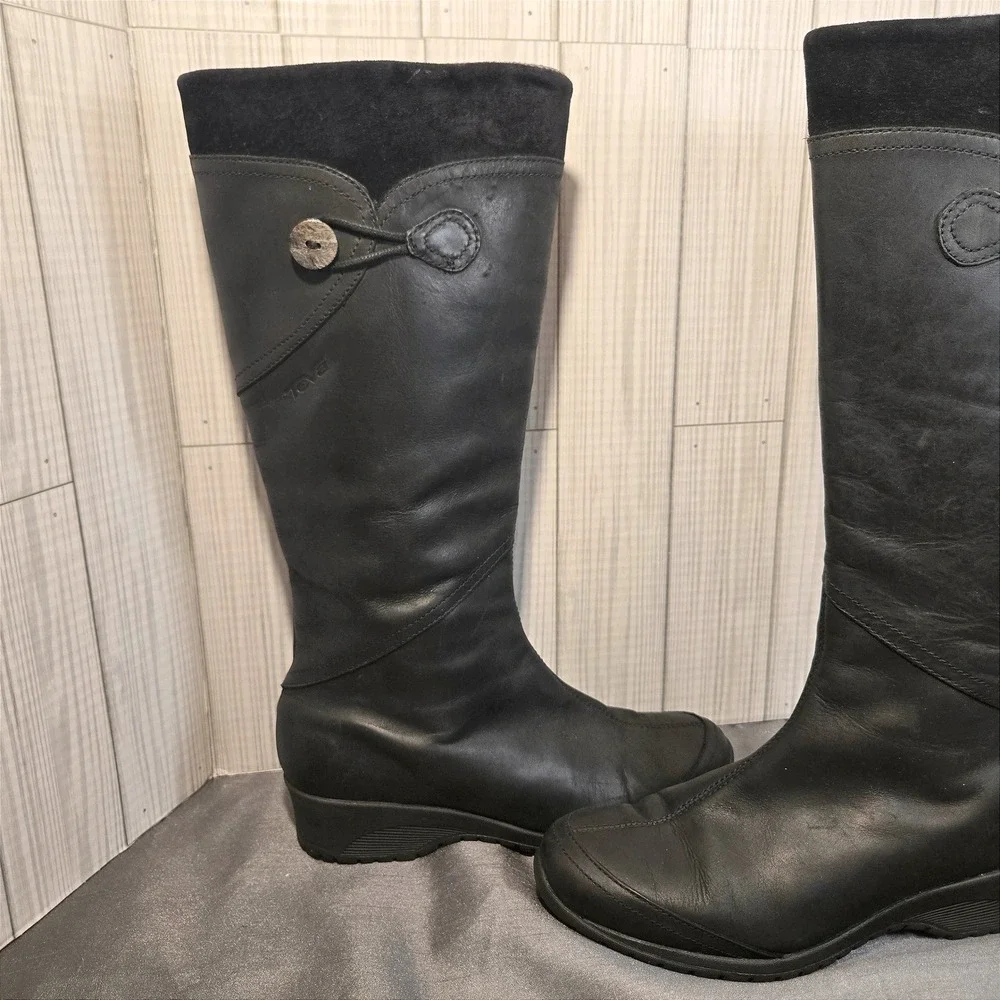 Teva Jade Cove Black Leather Tall Side‎ Zip Boots Women's Size 7
